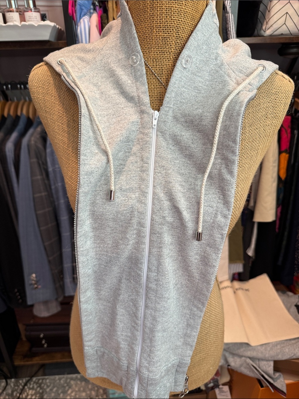 Veronica Beard Light Gray Zip-Up Hooded Dickie